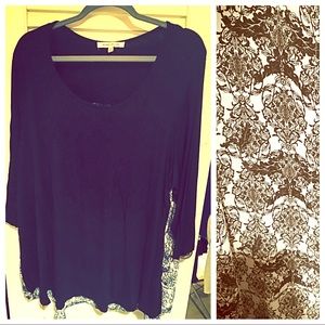 Rose + Olive black & white 3/4 sleeve top